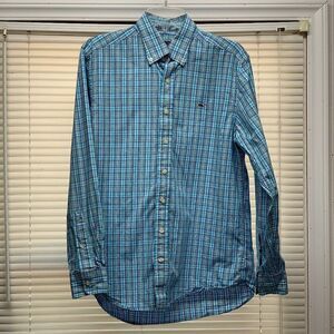 Vineyard Vines Blue & White Slim-Fit Whale L/S Button Down Shirt Size Medium